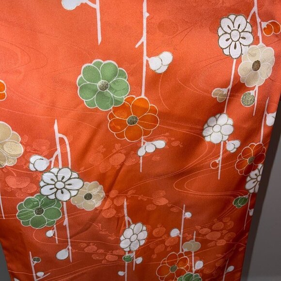 Womens Kimono One Size Orange Maxi Length Tie Front Lined Floral Embossed - Picture 12 of 16